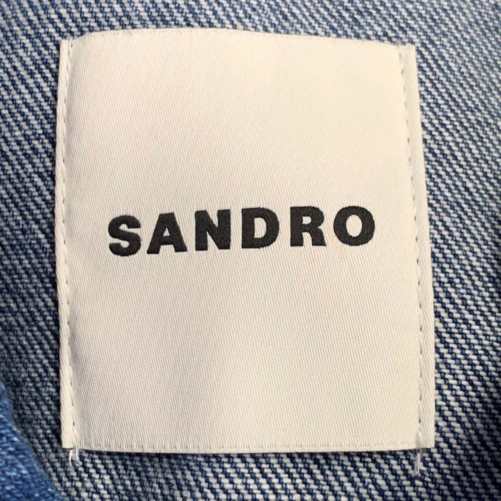 SANDRO Beige Blue Mixed Fabrics Wool Blend Denim Jacket - Picture 6 of 9